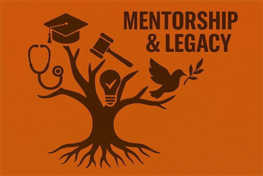 llustration of a tree with roots, branches, and various symbols representing mentorship and legacy