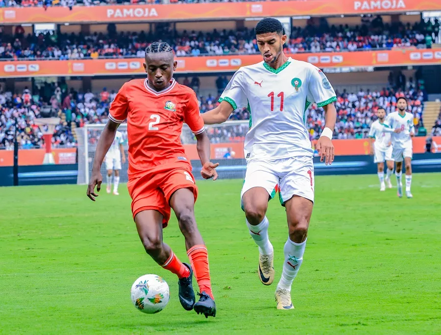 Kenya’s Siraj in action against Morocco during a football match